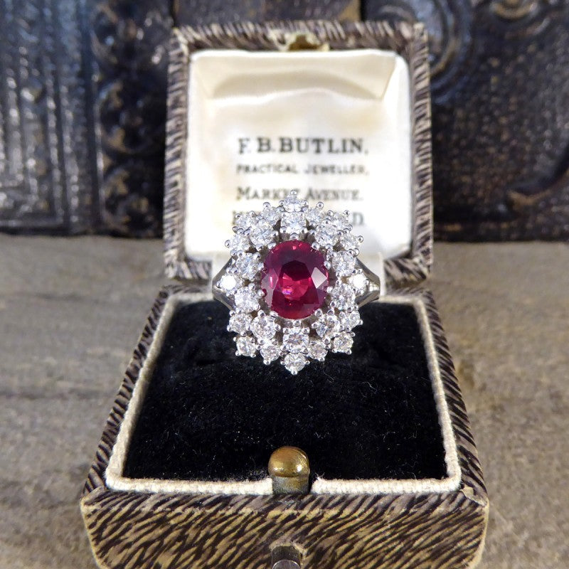 1.80ct No Heat Ruby and Diamond Double Cluster Ring