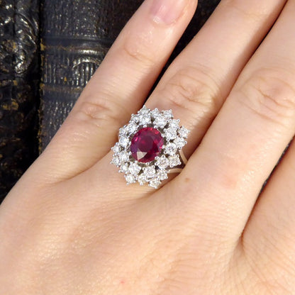 1.80ct No Heat Ruby and Diamond Double Cluster Ring