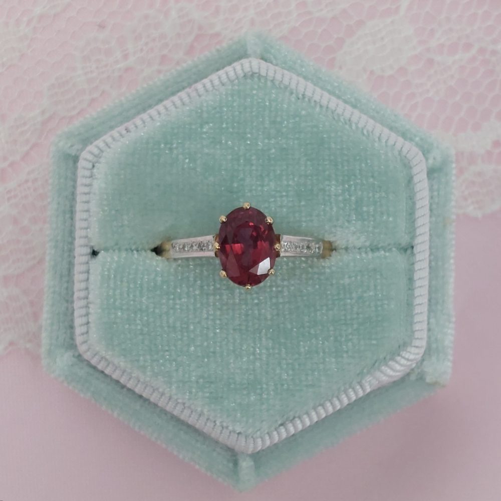1.83ct Red Spinel Ring with Diamond Set Shoulers
