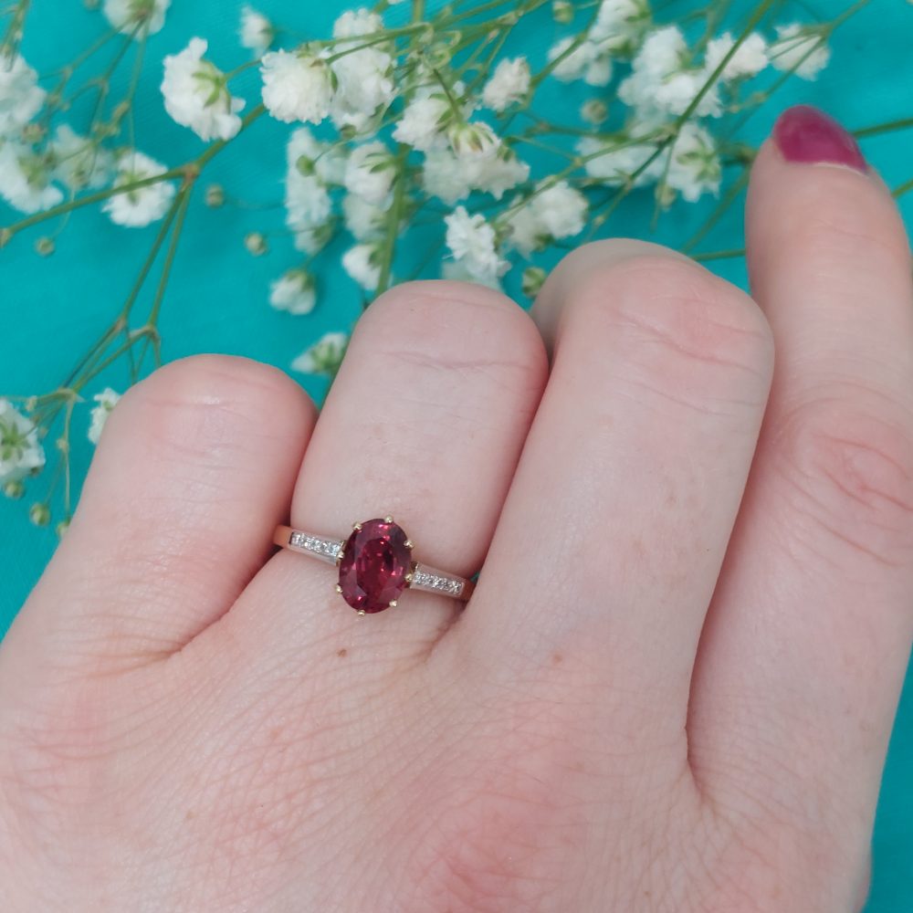 1.83ct Red Spinel Ring with Diamond Set Shoulers