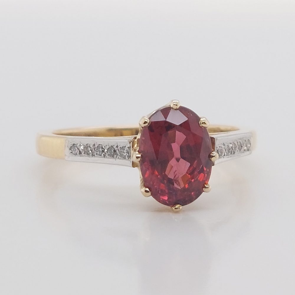 1.83ct Red Spinel Ring with Diamond Set Shoulers
