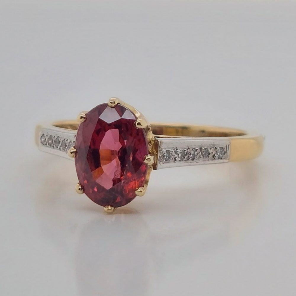 1.83ct Red Spinel Ring with Diamond Set Shoulers