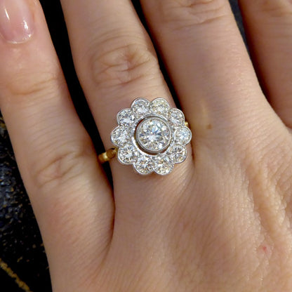 1.85ct Diamond Daisy Halo Cluster Ring
