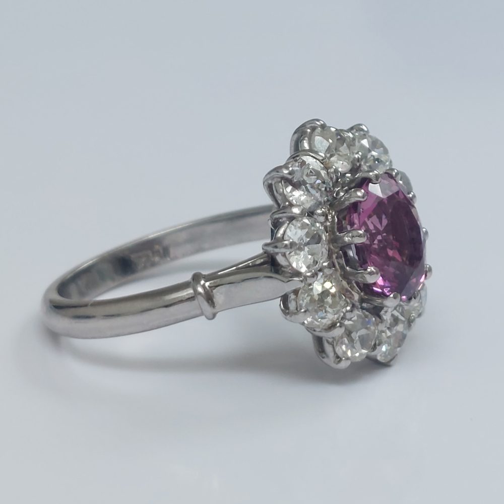1.90ct Pink Sapphire and Old Cut Diamond Cluster Ring