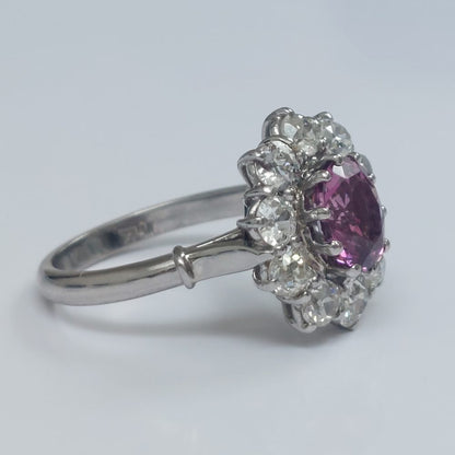 1.90ct Pink Sapphire and Old Cut Diamond Cluster Ring