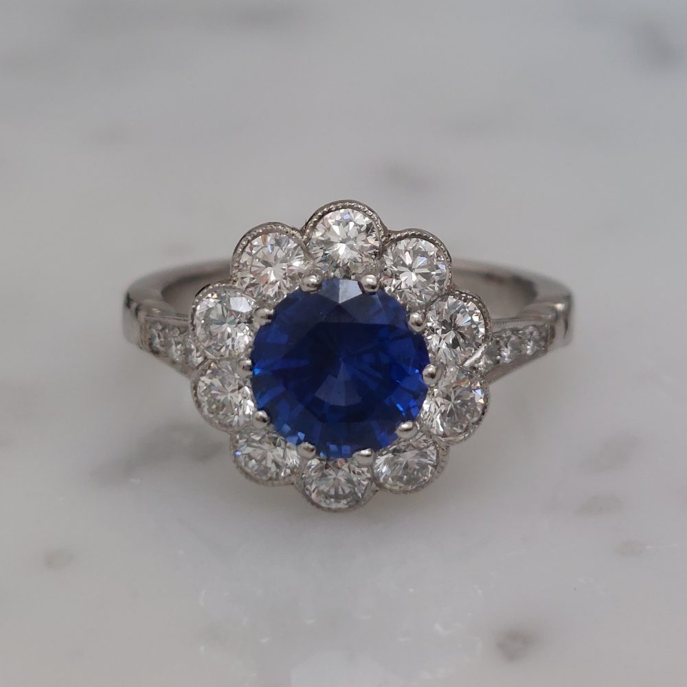 1.90ct Sapphire and Diamond Daisy Cluster Ring