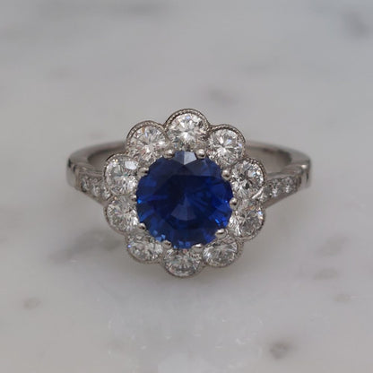 1.90ct Sapphire and Diamond Daisy Cluster Ring