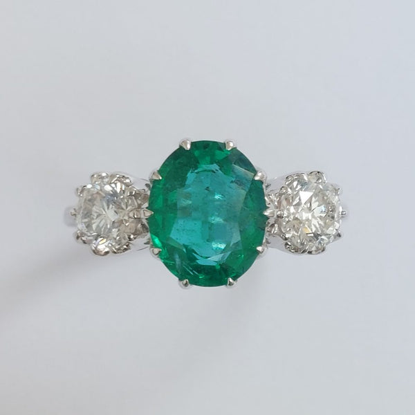1.95ct Oval Emerald and Diamond Ring