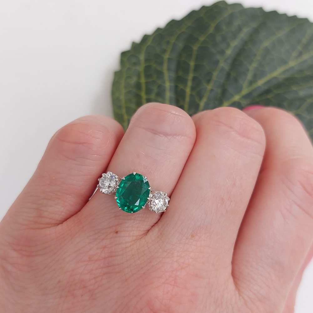 1.95ct Oval Emerald and Diamond Ring