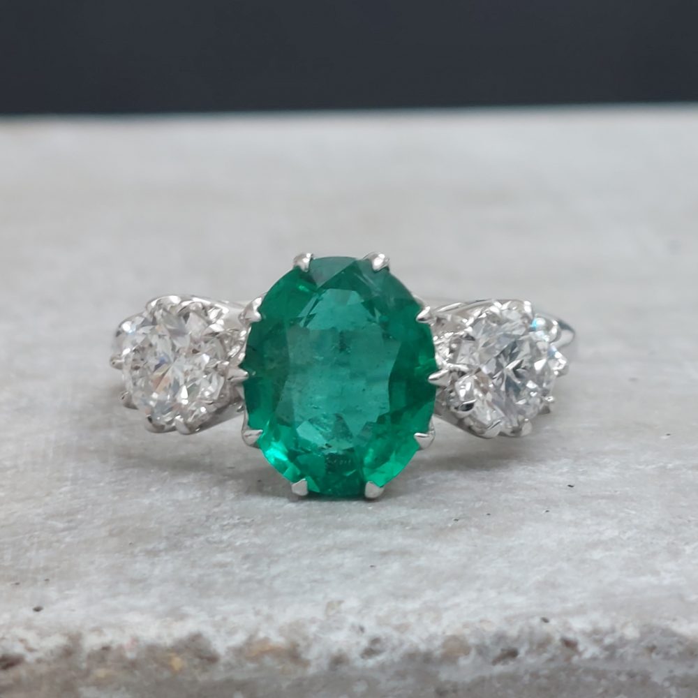 1.95ct Oval Emerald and Diamond Ring