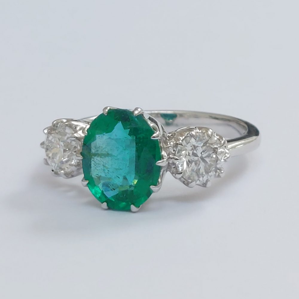 1.95ct Oval Emerald and Diamond Ring