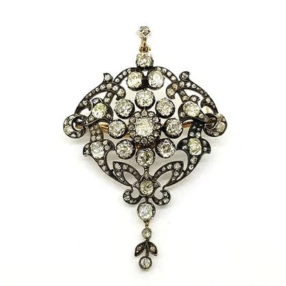 Antique 6.5ct Old Cut Diamond Pendant Brooch