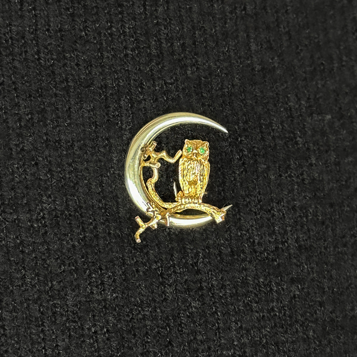 Vintage Gold Owl In The Moon Brooch