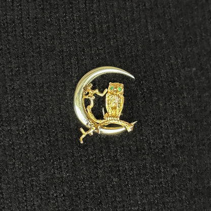 Vintage Gold Owl In The Moon Brooch