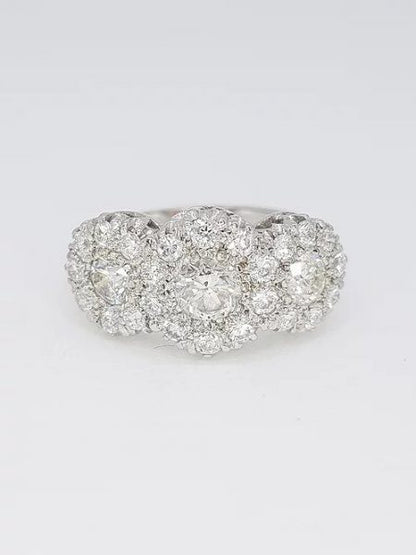 Diamond Triple Cluster Ring in 18ct White Gold
