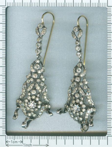 Antique Victorian Chandelier Paste and Silver Drop Earrings, Circa 1880