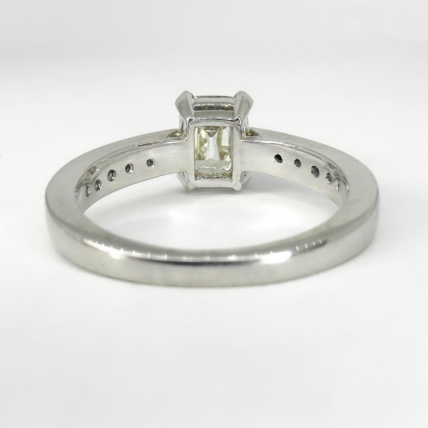 Antique 1.1ct Cushion Shaped Emerald Cut Diamond Solitaire Engagement Ring