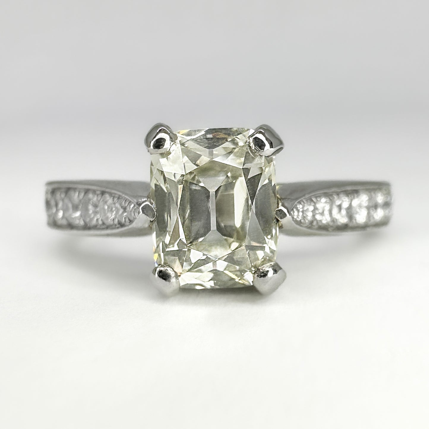 Antique 1.1ct Cushion Shaped Emerald Cut Diamond Solitaire Engagement Ring