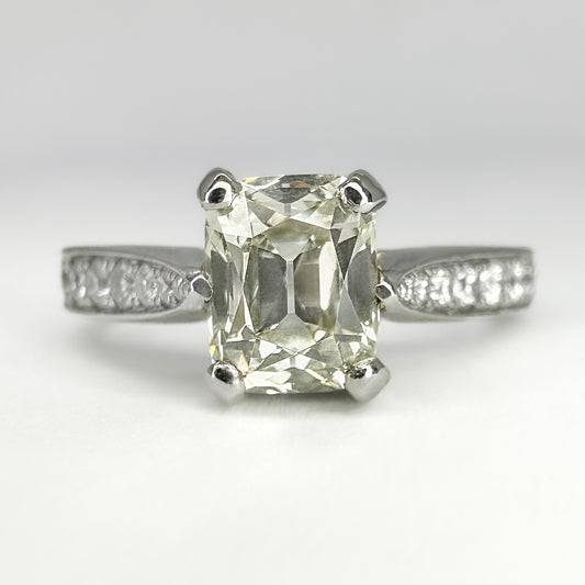 Antique 1.1ct Cushion Shaped Emerald Cut Diamond Solitaire Engagement Ring