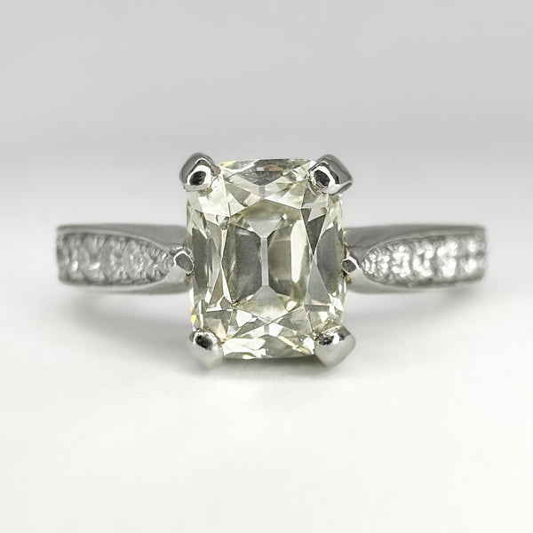 Antique 1.1ct Cushion Shaped Emerald Cut Diamond Solitaire Engagement Ring