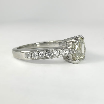 Antique 1.1ct Cushion Shaped Emerald Cut Diamond Solitaire Engagement Ring
