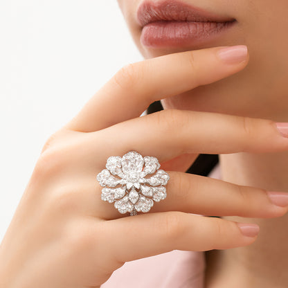 Diamond Flower Cluster Cocktail Ring, 4.38 carat total