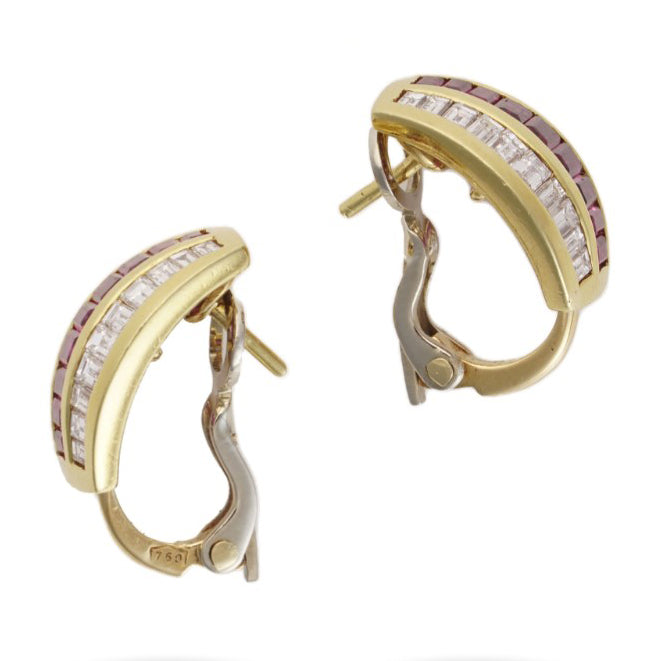 Vintage 1970s Ruby and Diamond Earrings