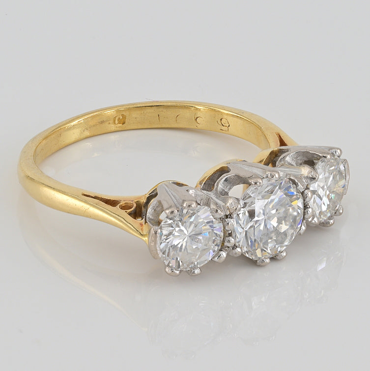 Art Deco Diamond Three Stone Engagement Ring, 1.30 carat total
