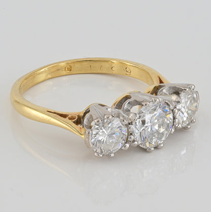 Art Deco Diamond Three Stone Engagement Ring, 1.30 carat total
