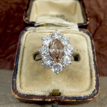 Marquise Cognac Diamond Cluster Ring, 2.97 carat total, 18ct White Gold