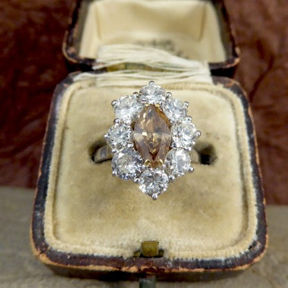 Marquise Cognac Diamond Cluster Ring, 2.97 carat total, 18ct White Gold