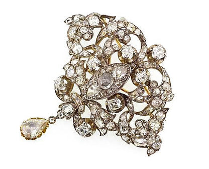 Antique Georgian Old Cut Diamond Brooch, 7.00 carats, Silver and Gold