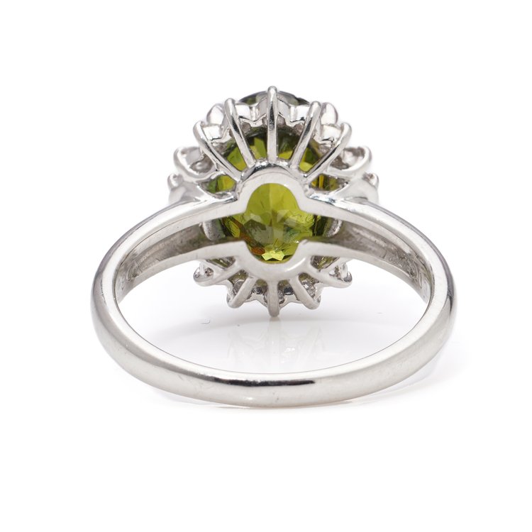 Peridot and Diamond Cluster Ring Platinum