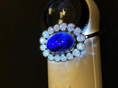 Antique Russian 12ct Cabochon Sapphire and Old Cut Diamond Cluster Earrings