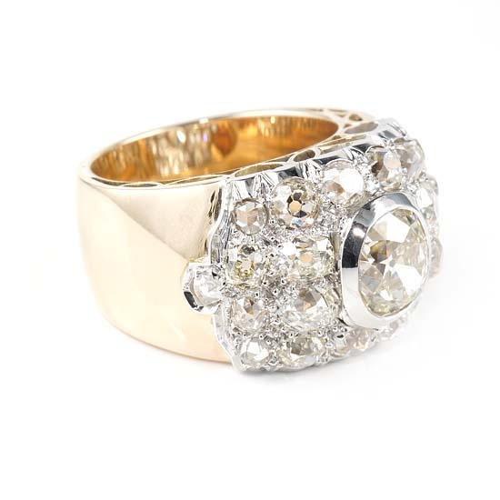 Art Deco 5.26ct Old Mine Cut Diamond Cluster Dress Ring