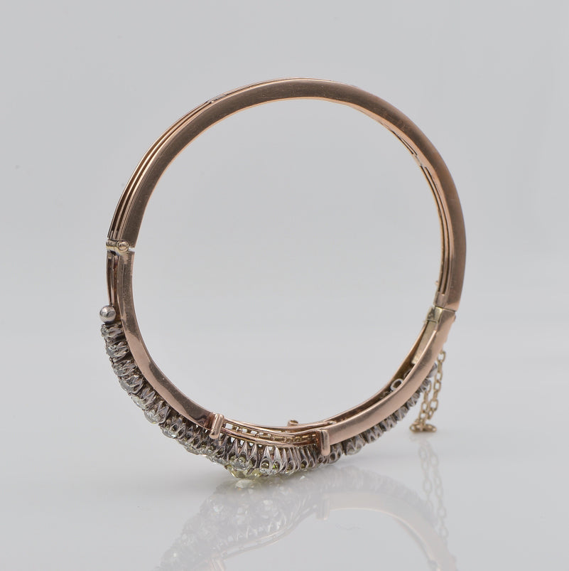 Antique Victorian 5.55ct Old Cut Diamond Floral Cluster Bangle Bracelet