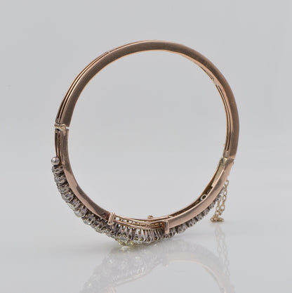 Antique Victorian 5.55ct Old Cut Diamond Floral Cluster Bangle Bracelet