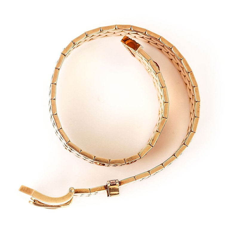 Vintage 18ct Yellow Gold Articulated Buckle Bracelet with Pink Sapphire and Diamonds