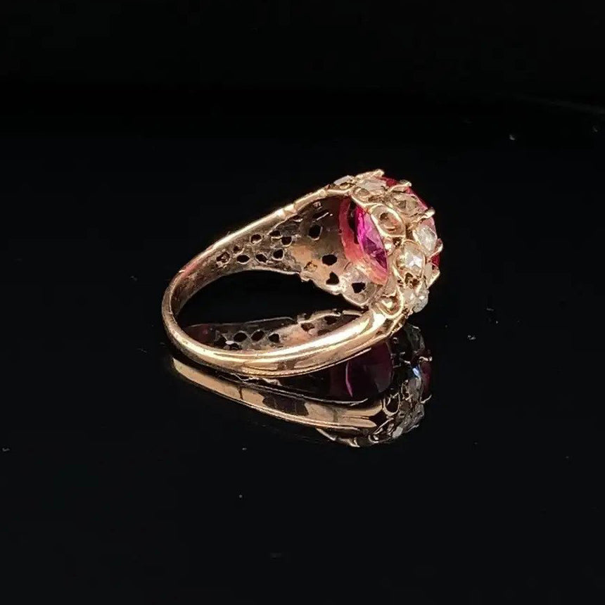 Antique Georgian 3.34ct Burma Ruby and Old Cut Diamond Ring
