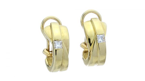 Boodles Princess Cut Diamond set 18ct Yellow Gold Clip on Earrings