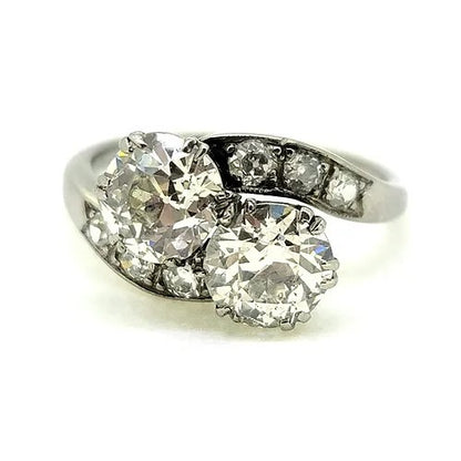 Antique 2.50ct Old Cut Diamond Toi et Moi Two Stone Crossover Engagement Ring in Platinum
