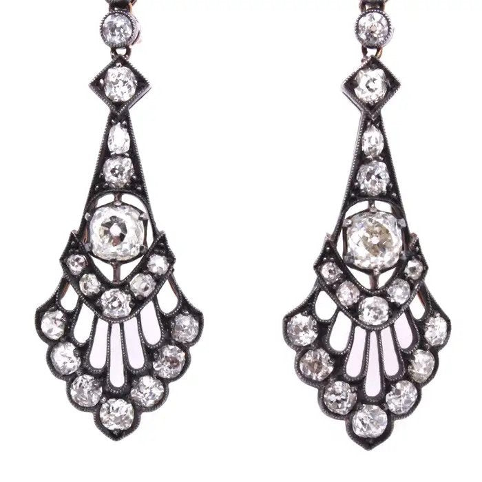 Victorian Antique 6ct Old Mine Cut Diamond Drop Earrings