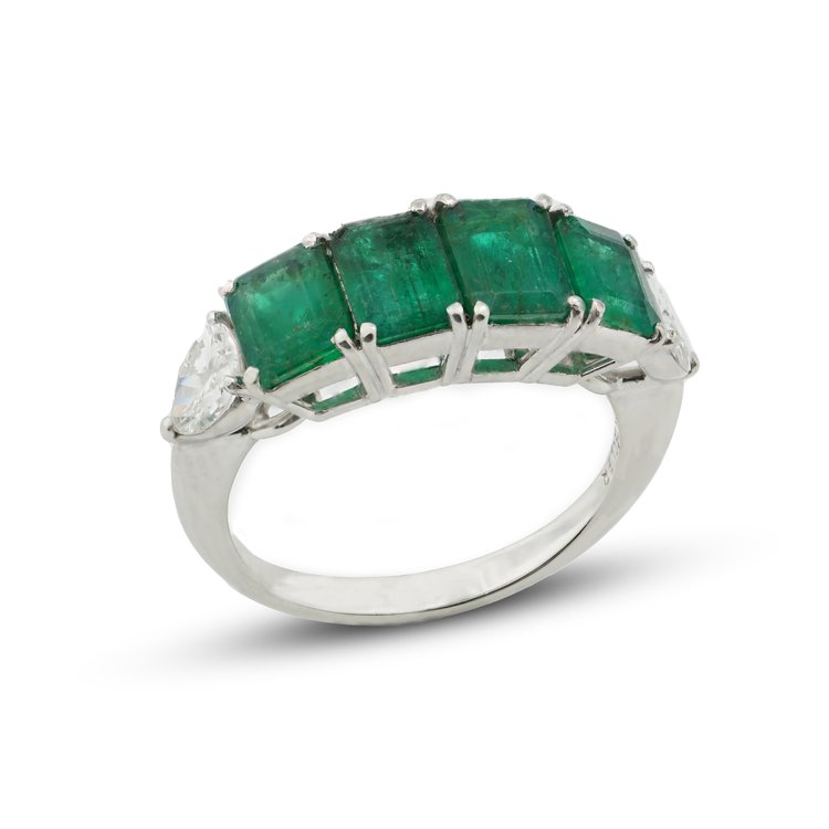 Vintage Chantecler 1.38ct Emerald and Pear Cut Diamond Ring