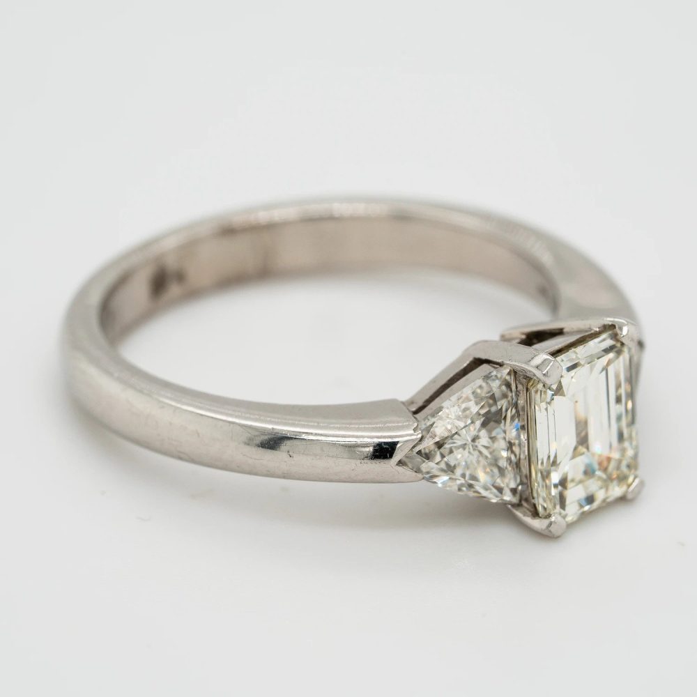 1.01ct Emerald Cut and Trillion Diamond Three Stone Engagement Ring
