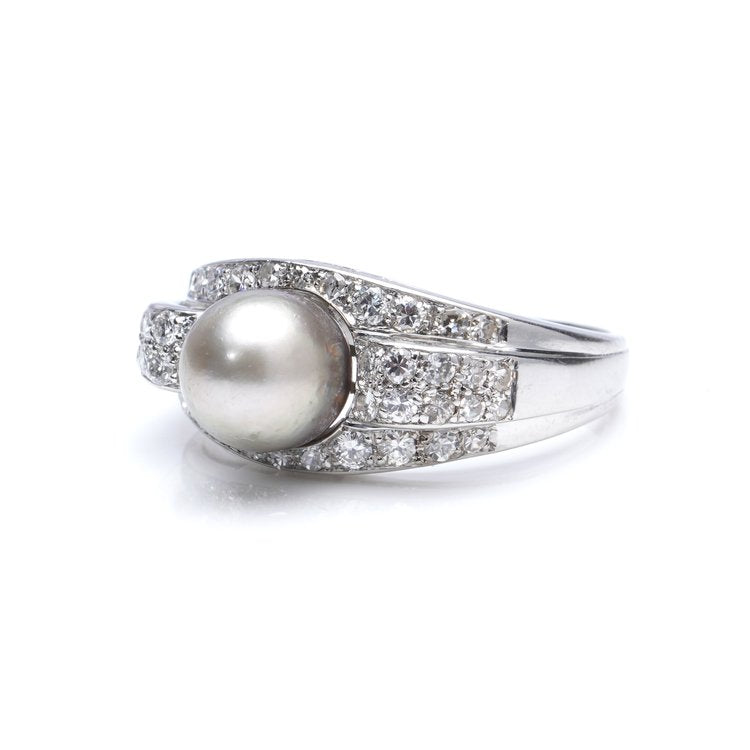 Natural Saltwater Pearl and Diamond Dress Ring