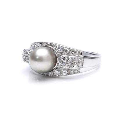 Natural Saltwater Pearl and Diamond Dress Ring