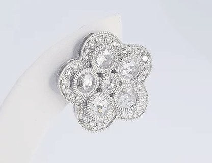 2ct Rose Cut Diamond Floral Cluster Stud Earrings in 18ct White Gold