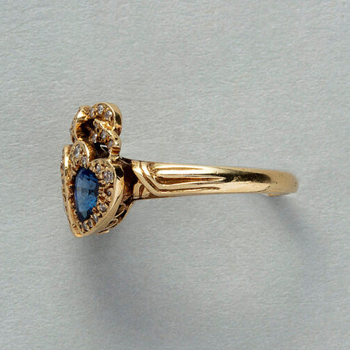 Vintage Sapphire and Diamond Double Heart and Bow Ring