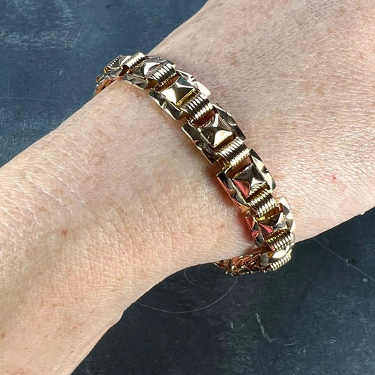 French Retro 18ct Rose Gold Tank Bracelet