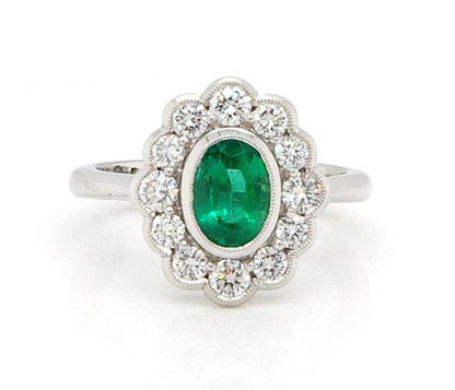 Oval Cut 0.99ct Zambian Emerald and Diamond Cluster Ring, Certified